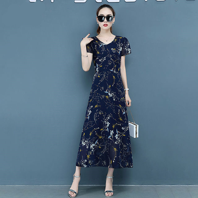 Ice silk digital printing summer new floral dress large size women's dress