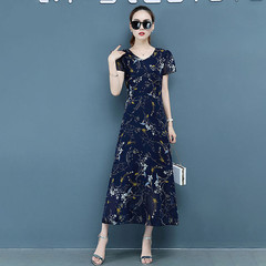 Ice silk digital printing summer new floral dress large size women's dress