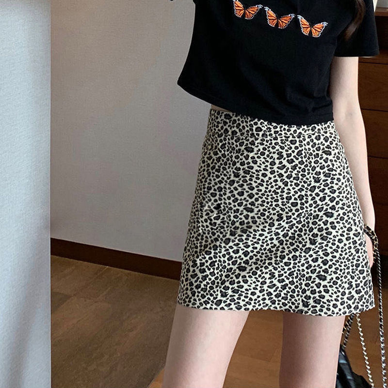 Spring and summer skirt, hip skirt, one-step skirt, high waist, leopard print, panty skirt, medium length, thin and versatile
