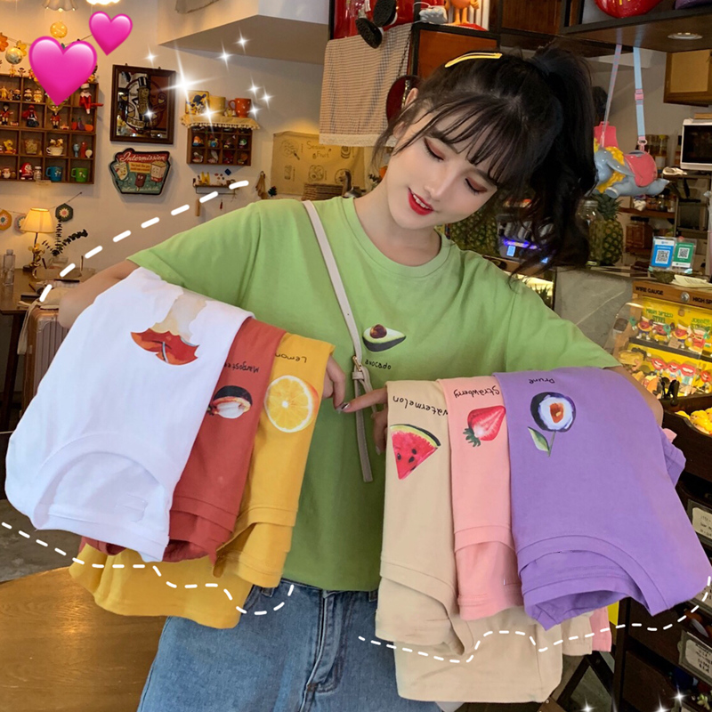 Real shot fruit color avocado super fire short sleeve 2021 summer new versatile milk silk