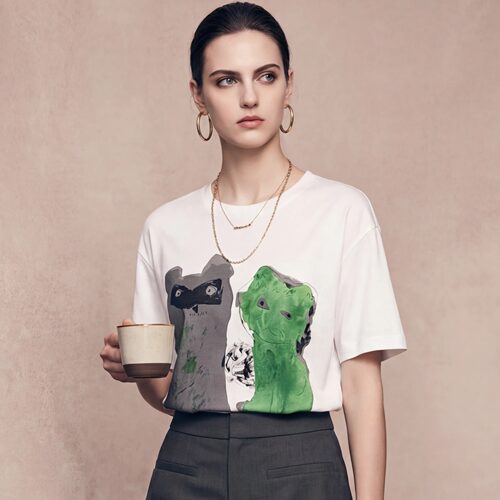 休闲卡通印花宽松短袖T恤白色