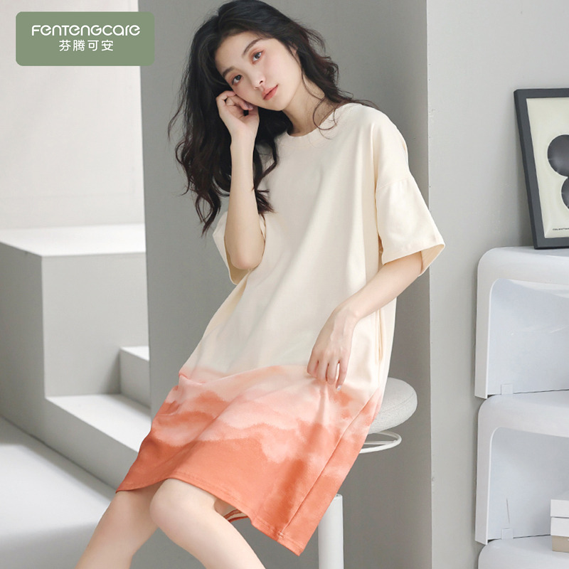 女士纯棉套头短袖睡裙