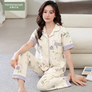 夏天休闲家居服妈妈套装 芬腾可安睡衣女纯棉夏季 2025新款 长裤 短袖