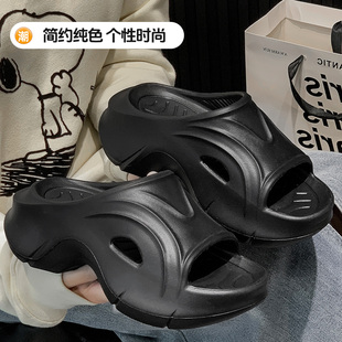 女款 厚底拖鞋 增高跟沙滩踩屎感一字型凉拖鞋 女夏外穿2025新款 时尚