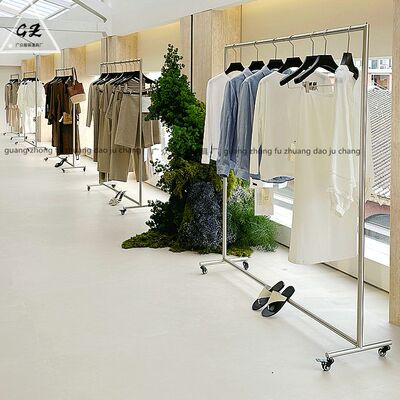 服装店简约落地架不锈钢移动架极简风带轱辘货架展厅工作室陈列架