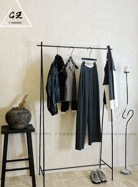 买手店展示架简约落地式中岛架实心架服装店陈列架黑色烤漆钢筋架