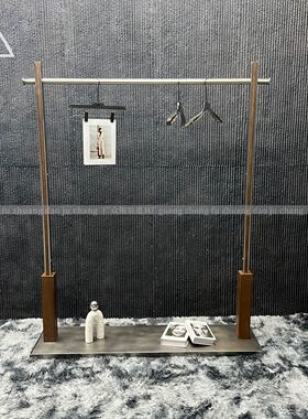 服装店展示架不锈钢乱纹落地架工业风陈列架女装店胡桃色抗指纹