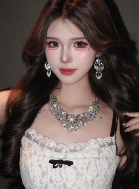 欧美时尚个性夸张水晶闪钻项链女小众设计感高级轻奢气质百搭套装