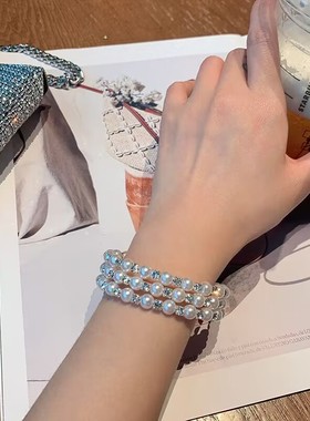 韩国时尚风多层珍珠缠绕螺旋手链