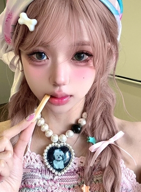 小狗爱心锁骨链轻奢辣妹风颈饰夸张甜美小众可爱百搭仿珍珠项链