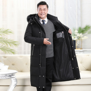 中老年人羽绒服男冬季过膝中长款连帽加厚保暖棉服爸爸装父亲外套
