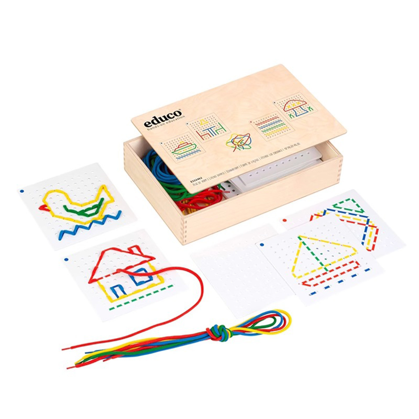 荷兰educo穿绳游戏盒幼儿童早教益智精细动作穿编穿线板木制玩具