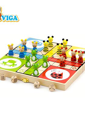 VIGA唯嘉动物飞行棋幼儿园早教认知游戏儿童益智木质桌游卡通棋类
