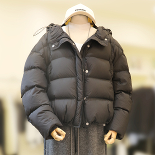 zaw大码女装短款连帽羽绒服女2025新款白鸭绒保暖面包服轻奢外套