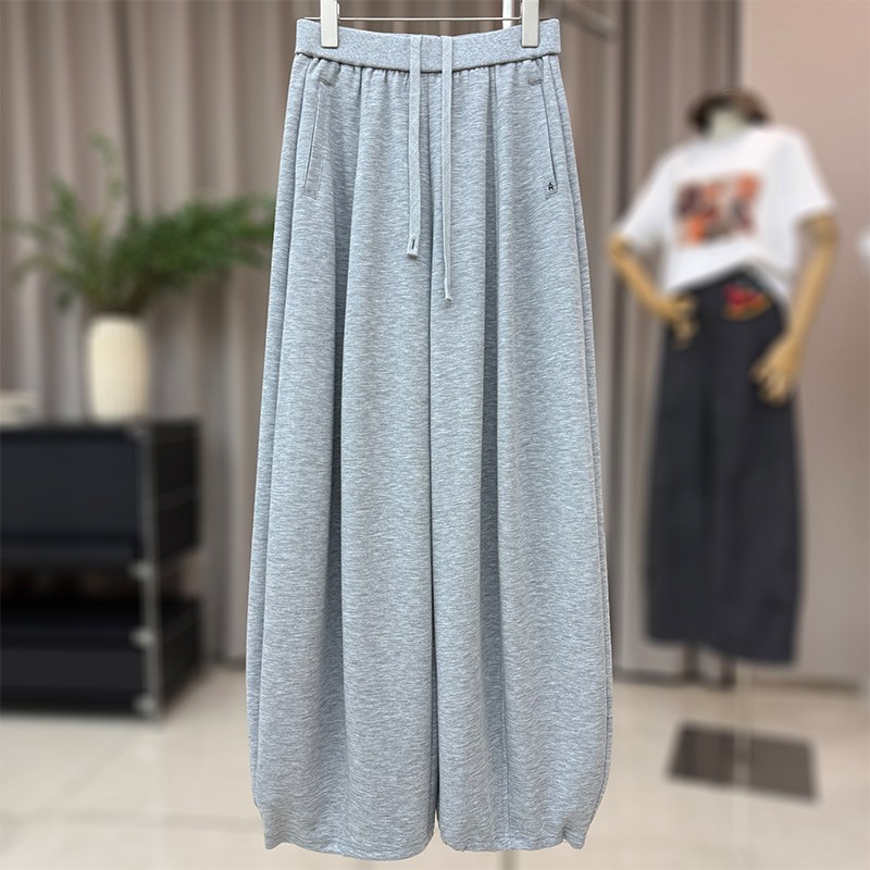 zaw大码灰色运动裤女裤春夏薄款小个子宽松休闲阔腿卫裤弯刀裤子