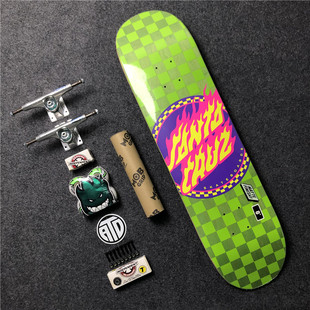 santa cruz滑板绿色格子8.0双翘板专业滑板independent双空支架桥