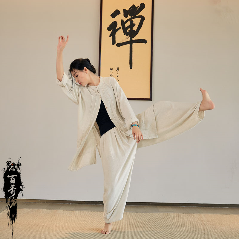 亚麻砂洗禅意长裤男秋新款