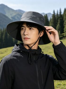 春夏西部牛仔款男士帽夏季户外登山旅游钓鱼渔夫帽干活防晒遮阳帽