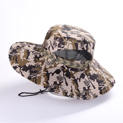 迷彩渔夫帽男女夏季户外防晒加大帽檐可折叠透气遮阳帽登山帽出游