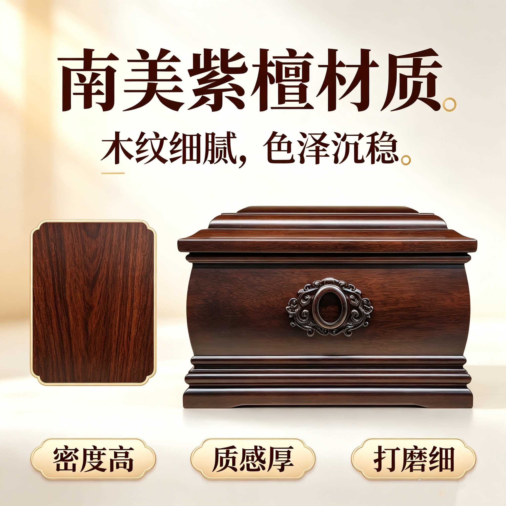 南美紫檀实木防潮骨灰盒