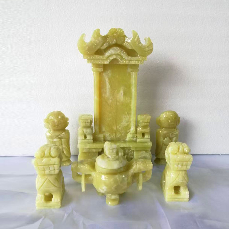 天然岫岩玉石黄财玉宫殿摆件下葬陪葬殡葬灵位牌骨灰寄存随葬摆件