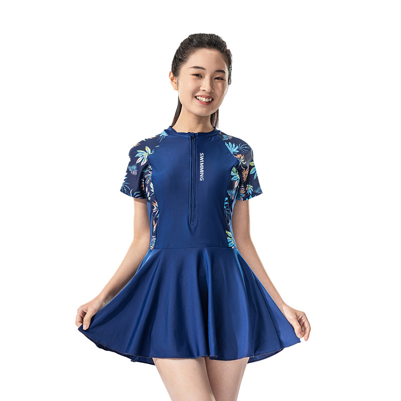 2026印花连体泳衣女新款显瘦收腰拉链裙式游泳衣连体泳装女士