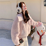 有货~慵懒粉色针织领毛绒皮毛一体短外套2C118-M873P195控298，女装皮草，2C118