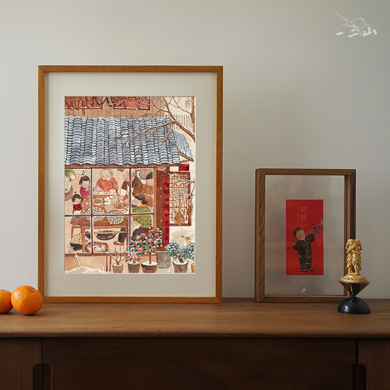 小寒包饺子 皇小小原创客厅餐厅玄关挂画沙发背景墙电表箱装饰画