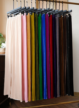 巨舒适~轻奢复古丝滑垂坠真丝丝绒松紧腰休闲裤百搭直筒阔腿长裤