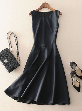 法式优雅赫本风chic小黑裙纯羊毛无袖背心裙女中长款连衣裙礼服裙