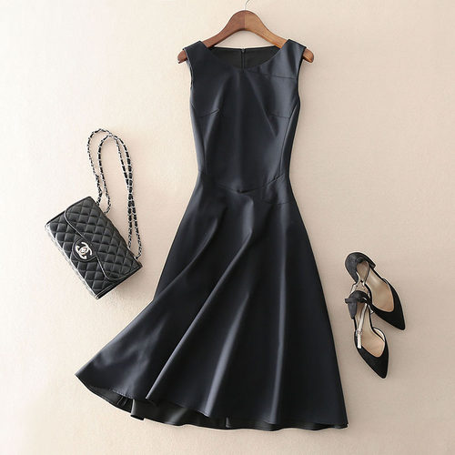 法式优雅chic风纯羊毛无袖小黑裙