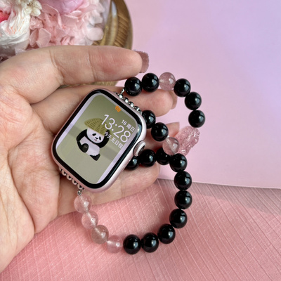 ZhuZhu原创设计新款草莓晶黑曜石双链苹果表带appleiwatchS10