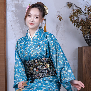 湖蓝小鹤和服系日本剧本杀日料店民宿和服女款季摄影改良和服浴衣