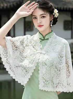 2026新款旗袍百搭披肩女民国风蕾丝复古短款无袖外披搭配坎肩薄款