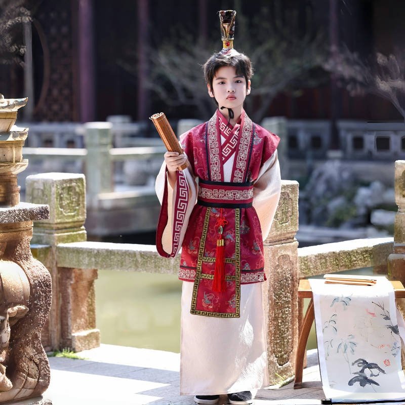 儿童古装男童大臣演出服官服古代楚王汉服秦汉三国战国袍臣子服装