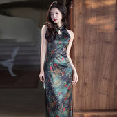 女高级感礼服夏季 绿色国风新中式 2026新款 旗袍改良年轻款 挂脖长款