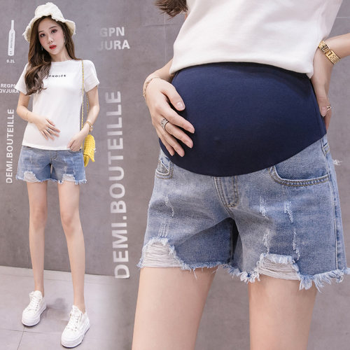孕妇牛仔短裤子夏季时尚外穿托腹大码外穿破洞孕妇裤女