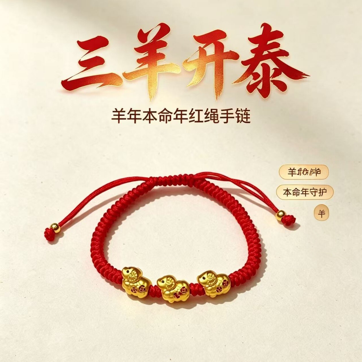 普陀山羊年本命年红绳手链礼物