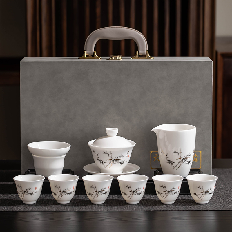 羊脂玉白瓷茶具套装轻奢高档功夫茶杯泡茶壶盖碗家用办公送礼礼盒