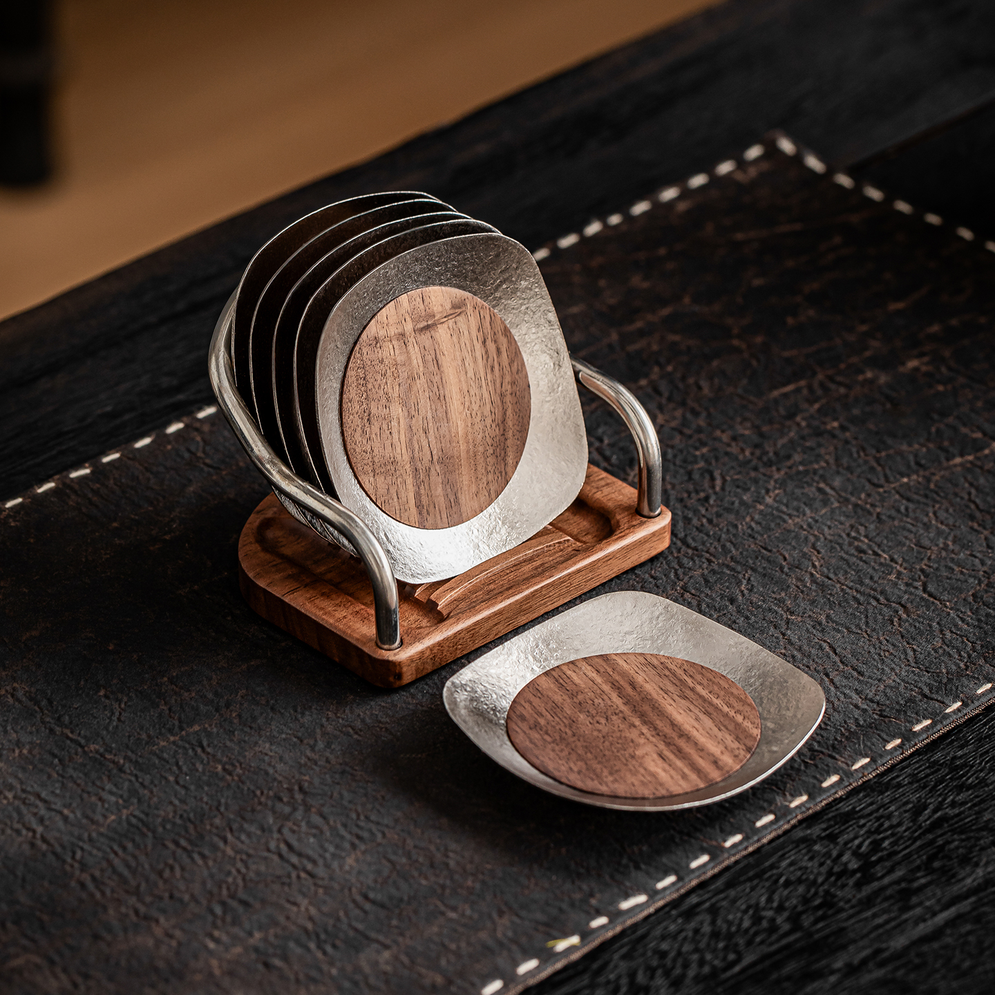 中式钛镶木茶杯垫组合茶道零配件