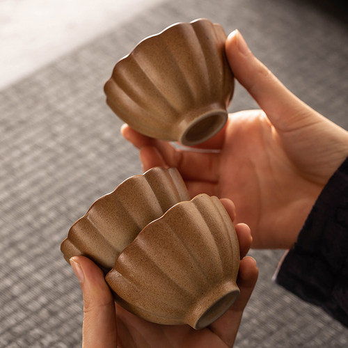 瓷牌茗日式围炉煮茶粗陶品茗杯