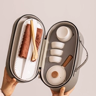 bộ bình trà có túi đựng đi du lịch Du Lịch Kung Fu Trà Nhà Ánh Sáng Sang Trọng Suet Béo Ngọc Bao Bát Trà Ngoài Trời Di Động Tay Cầm Phụ Pha Trà thiết Bị bộ ấm trà du lịch