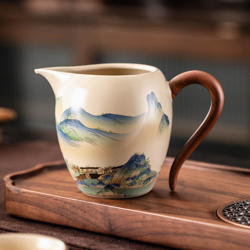 新款汝窑大好河山开片可养陶瓷公道杯家用单个大号分茶器茶漏套装图片