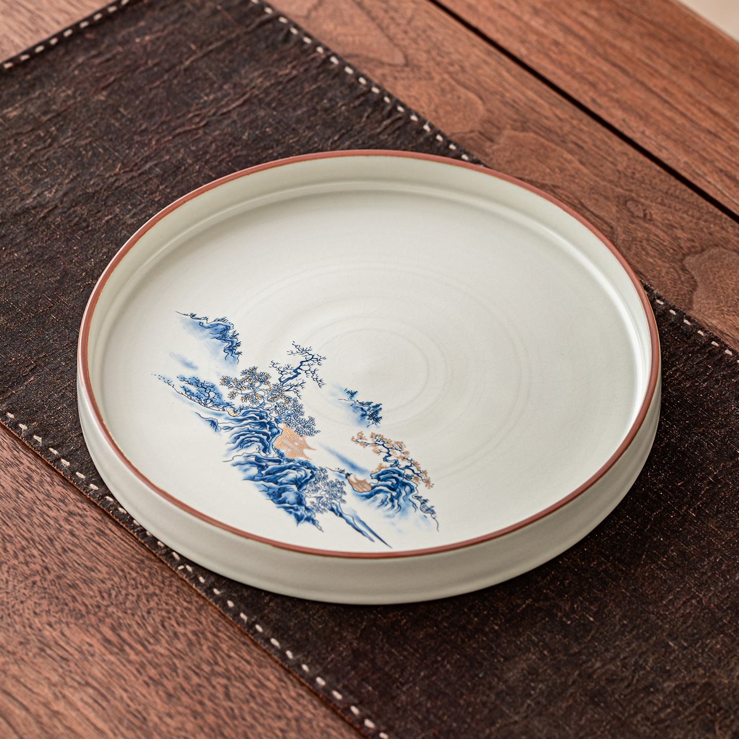 瓷牌茗汝窑圆形陶瓷干泡盘