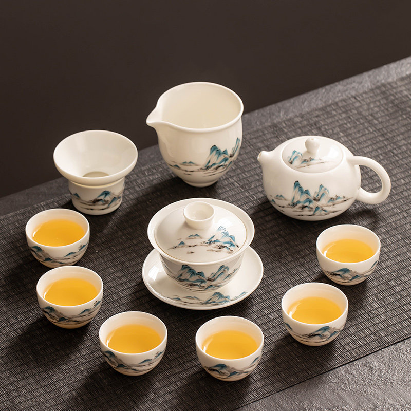 羊脂玉白瓷茶具套装2025新款家用轻奢高档陶瓷盖碗泡茶壶功夫茶杯
