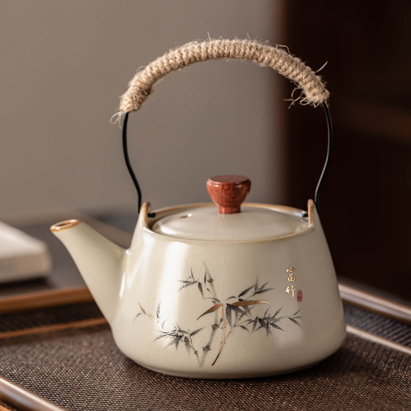 瓷牌茗陶瓷茶壶提梁壶不烫手