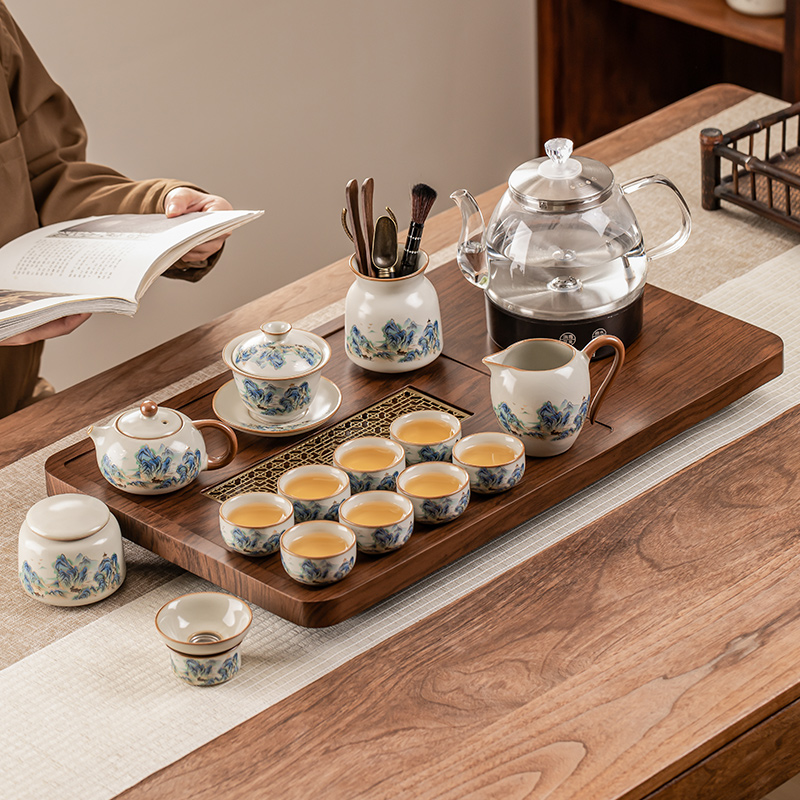 瓷牌茗功夫茶具整套全自动茶盘组合四合一烧水壶家用办公泡茶套装