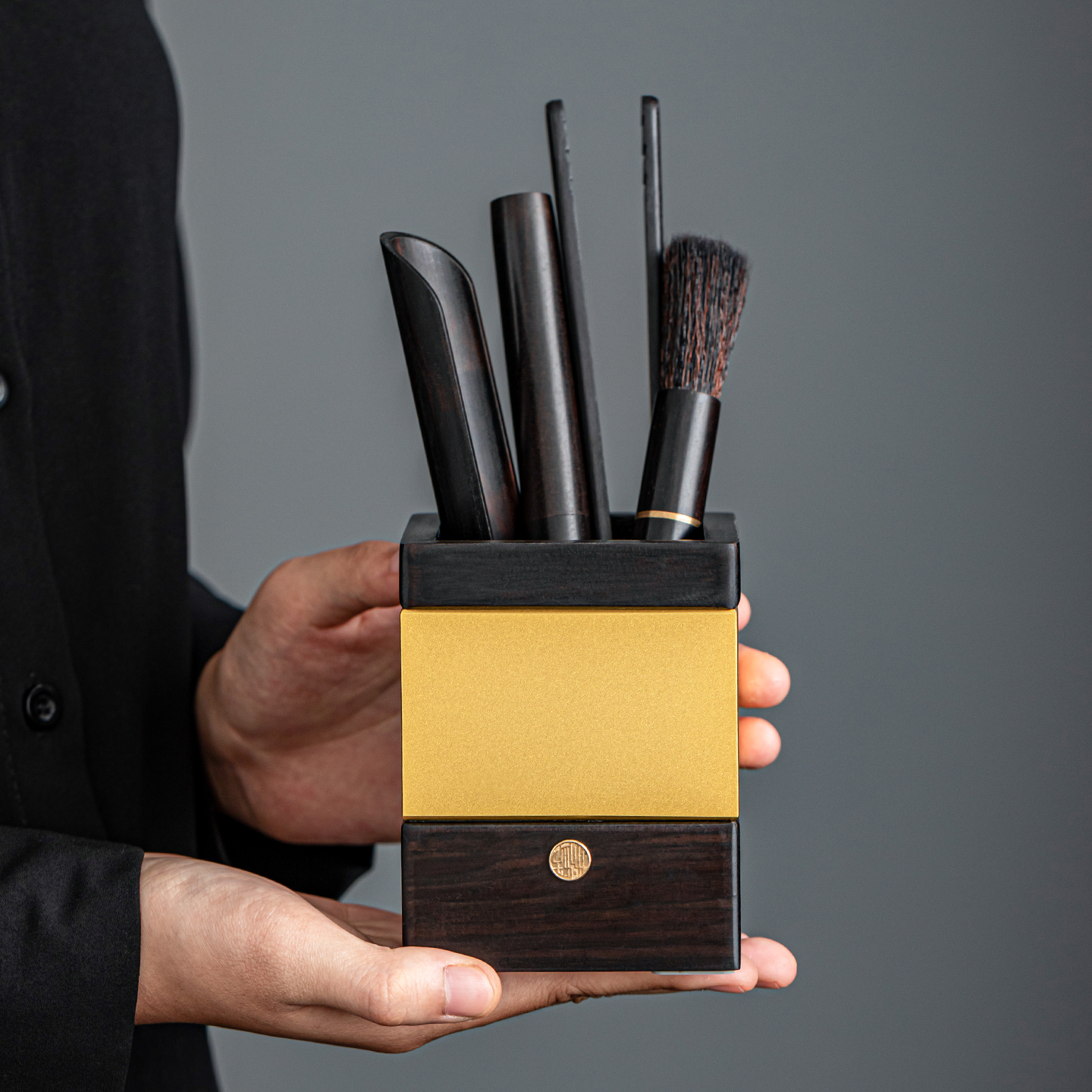 瓷牌茗紫光檀文书茶道六君子