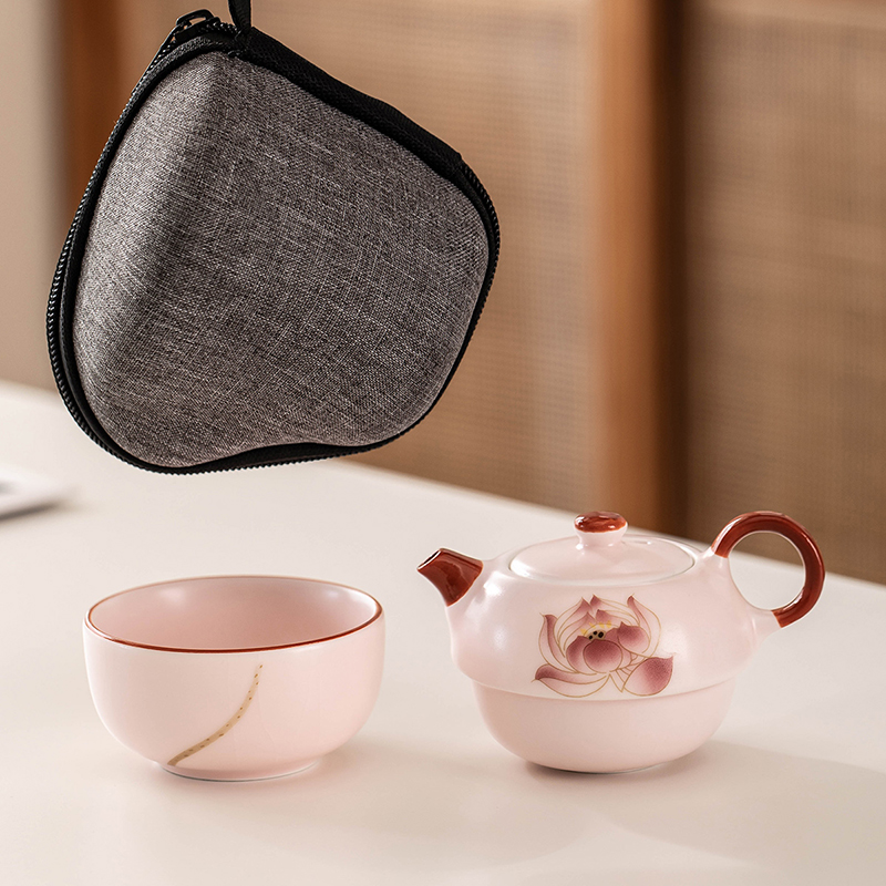 汝窑快客杯便携式旅行茶具套装女士一壶一杯泡茶杯户外随身泡茶器