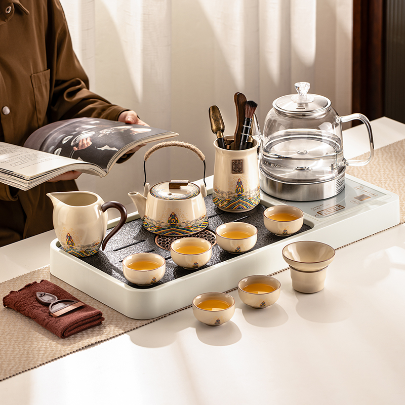 瓷牌茗整套功夫茶具茶盘烧水壶套装家用办公泡茶专用茶壶盖碗茶杯